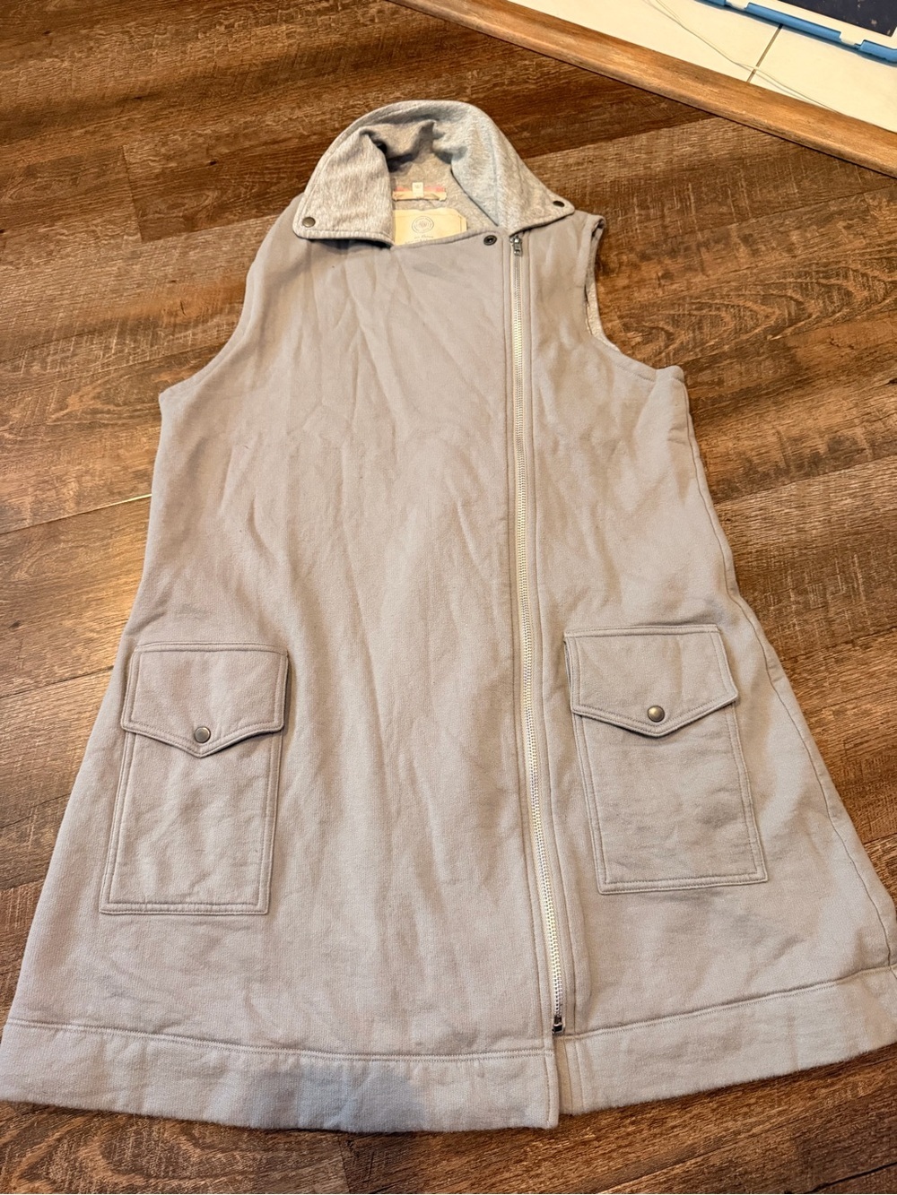Indigenous Organic Fair Trade Long Zip Vest Women’s Large Gray Sleeveless Jacket
